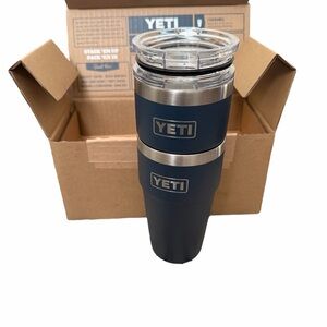NIB YETI Set of 2 16oz Navy Blue Rambler Tumbler Stackable Pint Cups